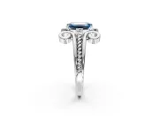 Solitaire Engagement Ring Setting for Fancy Blue Emerald Cut Center with Twisted Band and Scroll Prong Head in Sterling Silver