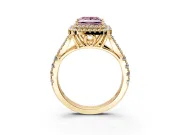 Double Halo Engagement Ring Setting for Fancy Pink Princess Cut Center with Narrow Pave Split Shank and Prong Head in Yellow Gold