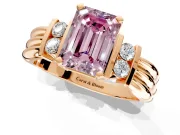 Solitaire Engagement Ring Setting for Fancy Pink Emerald Cut Center with Grooved Bar Accent Band and Prong Head in Rose Gold