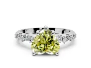 Solitaire Engagement Ring Setting for Fancy Yellow Heart-Shaped Center with Trailing Leaf Accent Band and Prong Head in Sterling Silver
