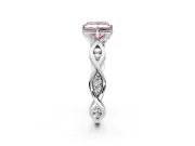 Solitaire Engagement Ring Setting for Fancy Pink Princess Cut Center with Accented Twist Band and Leaf Prong Head in Platinum