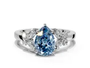 Solitaire Engagement Ring Setting for Fancy Blue Pear-Shaped Center with Marquise Flower Shoulders and Prong Head in Sterling Silver