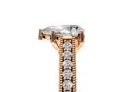 Solitaire Engagement Ring Setting for Pear-Shaped Center with Engraved Pave Band and Prong Head in Rose Gold