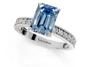 Milgrain Pave Engagement Ring Setting for Fancy Blue Emerald Cut Center with Accent Band and Prong Head in White Gold