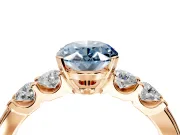 5 Stone Engagement Ring Setting for Fancy Blue Oval Center with Plain Band and Prong Head in Rose Gold