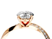 Side Accent Engagement Ring Setting for Oval Center with Accent Shoulders and Prong Head in Rose Gold