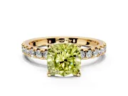 Solitaire Engagement Ring Setting for Fancy Yellow Cushion Cut Center with Large Accents and Prong Head in Yellow Gold