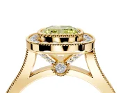 Halo Engagement Ring Setting for Fancy Yellow Cushion Cut Center with Milgrain Frame, Pave Band and Prong Head in Yellow Gold