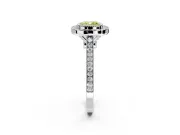 Halo Engagement Ring Setting for Fancy Yellow Cushion Cut Center with Milgrain Frame, Pave Band and Prong Head in White Gold