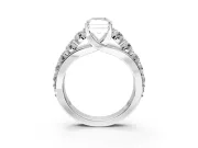 Solitaire Engagement Ring Setting for Radiant Cut Center with Graduated Shared Prongs and Prong Head in Platinum
