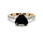 Baguette Engagement Ring Setting for Fancy Black Heart-Shaped Center with Alternating Bar-Set Band and Prong Head in Yellow Gold