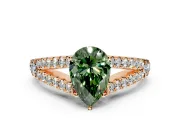 Solitaire Engagement Ring Setting for Fancy Green Pear-Shaped Center with Pave Split Shank and Prong Head in Rose Gold