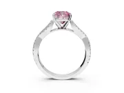 Solitaire Engagement Ring Setting for Fancy Pink Cushion Cut Center with Twisted Pave Split Shank and Prong Head in Platinum