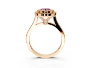 Halo Engagement Ring Setting for Fancy Pink Round Cut Center with Milgrain Frame, Pave Band and Prong Head in Rose Gold