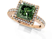 Accent Halo Engagement Ring Setting for Fancy Green Princess Cut Center with Full-Length Pave Band and Prong Head in Rose Gold