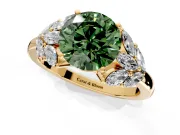 Leaf Cluster Engagement Ring Setting for Fancy Green Round Cut Center with Marquise Accents and Prong Head in Yellow Gold