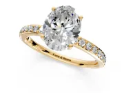 Solitaire Engagement Ring Setting for Oval Center with Fine Pave Band and Prong Head in Yellow Gold