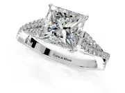 Solitaire Engagement Ring Setting for Princess Cut Center with Twisted Pave Split Shank and Prong Head in Platinum