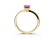 Solitaire Engagement Ring Setting for Fancy Pink Emerald Cut Center with Large Accent Band and Prong Head in Yellow Gold