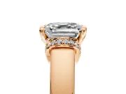 Solitaire Engagement Ring Setting for Asscher Cut Center with Wide Band, Pave Collar and Prong Head in Rose Gold