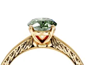 Solitaire Engagement Ring Setting for Fancy Green Oval Center with Engraved Milgrain Band and Prong Head in Yellow Gold
