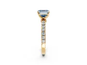 Open Basket Engagement Ring Setting for Fancy Blue Asscher Cut Center with Pave Band and Prong Head in Yellow Gold