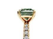 Solitaire Engagement Ring Setting for Fancy Green Princess Cut Center with Fine Pave Band and Claw Prong Head in Yellow Gold