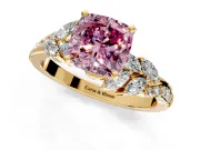 Solitaire Engagement Ring Setting for Fancy Pink Cushion Cut Center with Marquise Accent Twist Band and Prong Head in Yellow Gold