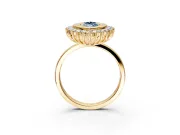 Halo Engagement Ring Setting for Fancy Blue Marquise Center with Milgrain Bezel Rim, Plain Band and Prong Head in Yellow Gold