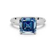 Solitaire Engagement Ring Setting for Fancy Blue Asscher Cut Center with Wide Knife Ridge Band and Prong Head in Sterling Silver