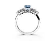 Cluster Engagement Ring Setting for Fancy Blue Emerald Cut Center with 2-Row Shoulder Clusters and Prong Head in Sterling Silver