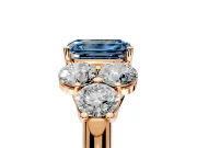 Cluster Engagement Ring Setting for Fancy Blue Emerald Cut Center with Round Cut Accent Frame and Prong Head in Rose Gold