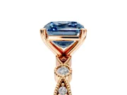 Solitaire Engagement Ring Setting for Fancy Blue Asscher Cut Center with Milgrain Bezel Accents and Prong Head in Rose Gold