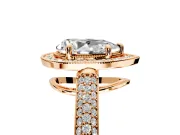 Milgrain Halo Engagement Ring Setting for Pear-Shaped Center with Three-Sided Pave Band and Prong Head in Rose Gold