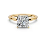 Hidden Halo Engagement Ring Setting for Princess Cut Center with Thin Rounded Band and Prong Head in Yellow Gold