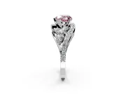 Halo Engagement Ring Setting for Fancy Pink Heart-Shaped Center with Marquise and Pave Bypass Band and Prong Head in Sterling Silver