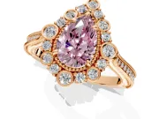 Milgrain Halo Engagement Ring Setting for Fancy Pink Pear-Shaped Center with Bezel Point Accents and Prong Head in Rose Gold