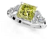 Cluster Engagement Ring Setting for Fancy Yellow Princess Cut Center with Round Cut Accent Frame and Prong Head in Platinum