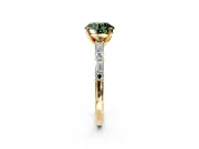 Baguette Engagement Ring Setting for Fancy Green Round Cut Center with Alternating Bar-Set Band and Prong Head in Yellow Gold