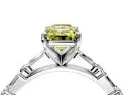 Baguette Engagement Ring Setting for Fancy Yellow Emerald Cut Center with Alternating Bar-Set Band and Prong Head in Sterling Silver