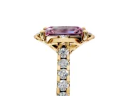 Floral Engagement Ring Setting for Fancy Pink Emerald Cut Center with Pave Band and Floral Prong Head in Yellow Gold