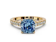 Solitaire Engagement Ring Setting for Fancy Blue Cushion Cut Center with Crossover Accents and Prong Head in Yellow Gold