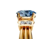 Solitaire Engagement Ring Setting for Fancy Blue Oval Center with Grooved Bar Accent Band and Prong Head in Yellow Gold