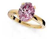 Solitaire Engagement Ring Setting for Fancy Pink Oval Center with Plain Band and Flat Tab Prong Head in Yellow Gold
