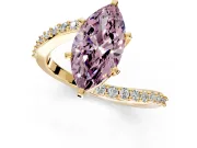 Solitaire Engagement Ring Setting for Fancy Pink Marquise Center with Pave Bypass Swirl Band and Prong Head in Yellow Gold