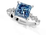 Solitaire Engagement Ring Setting for Fancy Blue Princess Cut Center with Trailing Leaf Accent Band and Prong Head in Platinum