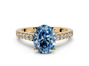 Solitaire Engagement Ring Setting for Fancy Blue Oval Center with Crossover Accents and Prong Head in Yellow Gold