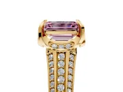 Solitaire Engagement Ring Setting for Fancy Pink Emerald Cut Center with Accented Split Shank and Prong Head in Yellow Gold