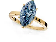 Hidden Halo Engagement Ring Setting for Fancy Blue Marquise Center with Wide Flat Plain Band and Prong Head in Yellow Gold