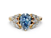 Leaf Cluster Engagement Ring Setting for Fancy Blue Pear-Shaped Center with Marquise Accents and Prong Head in Yellow Gold